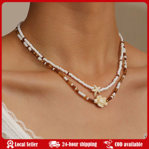 Pendant Shell Multilayer Necklace Pearl Y2K Accessories Conch Clavicle Chain Bohemian Style Starfish Choker Beach Jewelry Bohemian Mixed Color Rice Beads Starfish Pendant Necklace Set for Women Men Fashion Beach Choker Clavicle Chain Jewelry