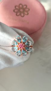 Rosenmarry/แหวนพลอยโทปาส พลอยกลาง ทับทิม 10 กะรัต ตัวเรือนเงินแท้925ชุบพิงค์โกวล พร้อมกล่อง รหัส BB044