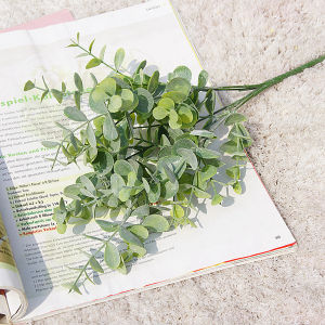 Artificial Plastic Plant Leaves Green Eucalyptu Branch Garden Vase Home Room Table Festival Wedding Decora Faux Flower Accessory