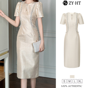 ZYHT EraVogue Womens Dresses Gold Dresses Puffed Sleeve Dresses Work Dress Hiso Dress Vintage Dress Work Dress Party Dress Evening Dress 21378