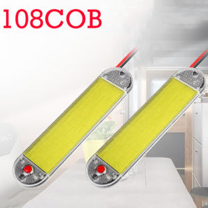 2PCS 12V-80V Super Bright COB LED Car Interior Light Bar 108 Dome Ceiling Lights with Switch for RV Truck Trailer Camper Boat