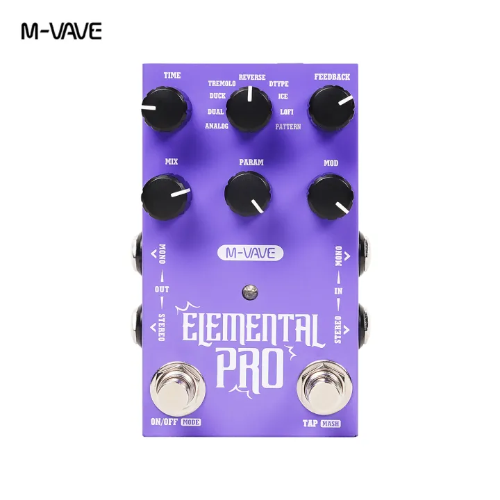 M-VAVE Elemental Pro Compact Delay Pedal – 9 Delay Engines, 2 Footswitches, Dual Power Supply, Stereo/Mono Modes, 242g