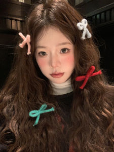 Cherry Red Knitted Hair Clip Festive Atmosphere Bow Tie Hair Accessories Korean Style Sweet Side Clip for Women Girls