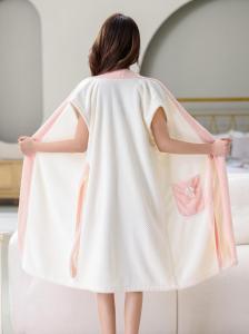 Quick Dry Non-Cotton Couples Bathrobe Mens Wearable Absorbent Polyester Fiber Home Use Bath Towel Robe Simple Design