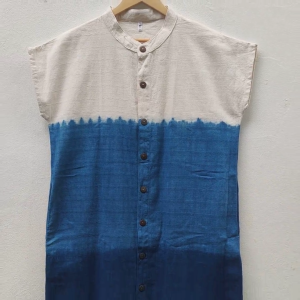 เดรสมัดย้อม เดรสผ้าฝ้ายเยื้อไผ่มัดย้อมไล่โทนสามสี เดรสยาว เดรสใส่สบาย ชุดเดรสมัดย้อม เดรสคอจีน มัดย้อมแพร่