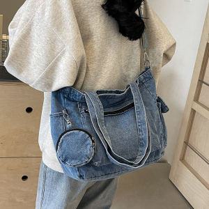 Japanese Harajuku Style Large Capacity Canvas Denim Shoulder Bag Womens Tote Bag 2024 New Fashion Crossbody Bag Casual Leisure