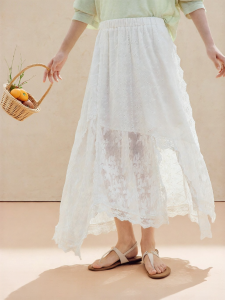 INMAN | Irregular Lace Cotton Mini Skirt