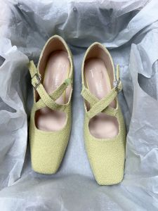 Comfortable Green Mary Jane Crossband Shoes Spring 2025 Korean Style Flat Heel Fashion Single Shoes for Young Women