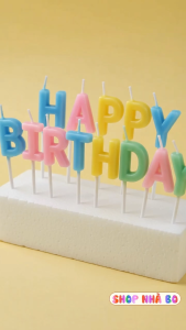 Nến Chữ Happy Birthday Màu Pastel Màu Ánh Kim Nhà Bo Phong Cách Hàn Quốc Trang Trí Sinh Nhật Bánh Kem