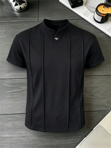 OUMULONG | Deconstructed Design Henley T-shirt Comfortable Breathable