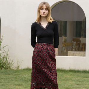 High-Waisted Lace Floral Pencil Skirt