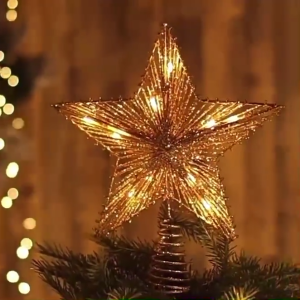 Momo 25cm Glitter Star for Christmas Tree Topper Big - Christmas Tree Star Topper - Christmas Tree Star with Light - Christmas Star Parol - Christmas Star Topper - Gold Christmas Decorations Star - Xmas Decoration Sale - Christmas Tree Ornaments