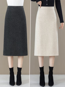 Acetate Woolen Mini Skirt Womens Autumn Winter New Style Versatile Mid-Length Straight Cut Slimming Split Wrap around Skirt