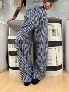 กางเกงขายาวลายสก็อตสไตล์อเมริกันย้อนยุค F383 2025 กางเกงขายาวทรงหลวมๆ สบายๆ สำหรับผู้หญิง