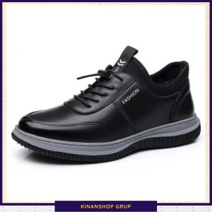 Sepatu Pria Hitam Semi Kulit Sneakers bertali formal kerja sekolah casual terbaru 2025