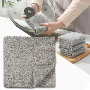 3pcs Japanese Bamboo Charcoal Dishcloth Wipes Kitchen Cleaning Microfiber Towel Thickened Super Absorbent Nonstick Oil Hand Towel Car Glass Cleaning