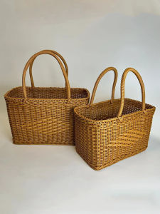 Handcrafted Wicker-Like Shopping Basket Picnic Basket Fruit And Vegetable Gathering Handheld Basket Household Storage Wicker Basket