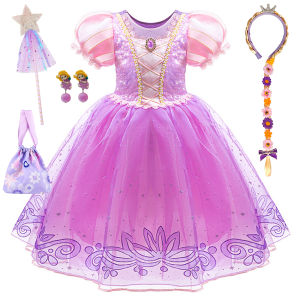 Girls Rapunzel Cosplay Princess Costume Kids Tangled Role Play Stage Performance Dress Children Birthday Halloween Party Frocks