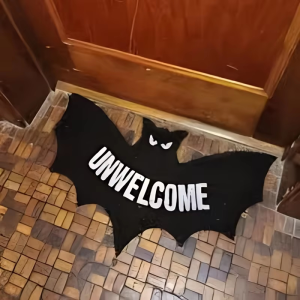 VIKAMA Funny Bat Shaped Mat Black Bat Unwelcome Design Non Slip Rug For Front Door Entryway Halloween Home Decor