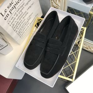 รองเท้าส้นแบนหนังวัวนิ่มสำหรับผู้หญิง ฤดูใบไม้ร่วง/ฤดูหนาว ส้นแบน พื้นยาง รองเท้าสวมสบายแบบลำลอง ทรงหัวเหลี่ยม ด้านในเป็นขนสัตว์