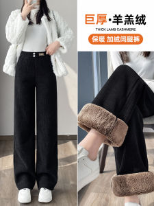 Womens Thickened Corduroy Wide Leg Pants Autumn Winter Style Outerwear Cotton Pants High Waist Straight Cut Soft Comfortable
