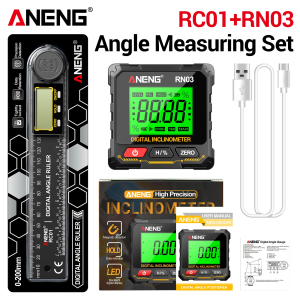 ANENG | ANENG RC01Digital Angle Ruler+RN03 Inclinometer Woodworking Construction Measuring Tool Set Rechargeable Angle Gauge Level Box
