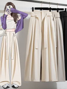 Womens New Wide-leg Suit Trousers 2025 Spring High Waist Slimming Tie Design Drapey Straight Cut plus Size Fashion Casual Pants