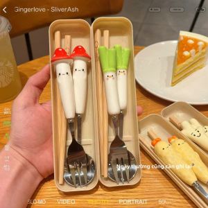 Bộ Ba Món Đồ Ăn Uống Dễ Thương Cốc Bát Đũa Cầm Tay Du Lịch Ngoài Trời Cho Học Sinh Người Lớn Bằng Thép Không Gỉ