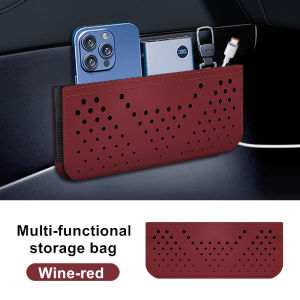 Premium Leather Car Storage Bag Mesh Auto Seat Organizer Door Side Net Pocket Interior Storage Holder Bag for Phones Keys Cards