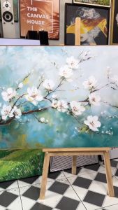 Tranh in Canvas Nhành Hoa Đào Trắng (Có hình thật - Đã có khung móc đinh treo) - The Canvas House