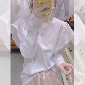 Korean Style Simple Elegant Long Sleeve Ruffle Shirt Spring Summer New Sweet Youthful Fashionable Versatile Womens Top