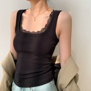 QIAOCHENXIAN | New Lace Square Collar Sleeveless Tank Top for Women Large Size Fitting