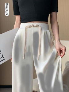 Silk Satin Wide Leg Pants High Waist Straight Cut Casual Trousers Womens Spring Fashion Lightweight National Style Button Detail