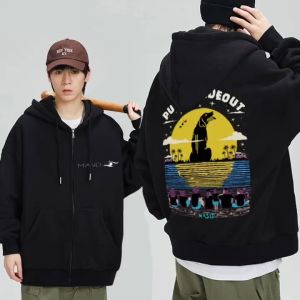 Oversized Jacket With Zipper and Hoodie Cotton Thermal Sweatshirts for Men and Women Universal Long-Sleeved Tops Couple Jacket