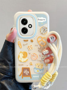 Cute Cat Silicone Phone Case for Apple 17 pro Max with Lanyard Womens Full Cover Trendy Air Flow High-End Feeling Donut Shape