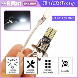 Fog Light LED H1 H3 4014 24SMD Bulb Super Bright 6000k 12V White 1PCS Canbus Auto Leds Turn Driving Lamp Car accessories