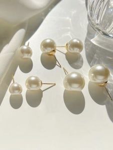 High-Quality Anti-Allergy Pearl Earrings Womens Fashion Jewelry Bright Light round French Vintage Style S925 Silver Plated Alloy