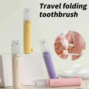 6Pcs Portable 2-in-1 Travel Toothbrush / Multifunctional Soft Bristle Toothbrush Set / Detachable Cute Tooth Brush with Bear Dust Cover