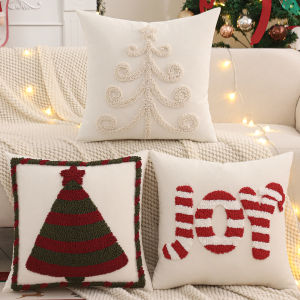 Tufted Throw Pillow Cover Christmas Decoration Canvas Christmas Tree Joy Winter Farmhouse Home Sofa Living Room