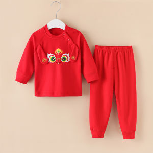 ชุดนอนเด็กผ้าฝ้ายแท้ ชุดนอนเด็กผู้ชายและเด็กผู้หญิง ชุดนอนเด็ก ชุดนอนเด็กวันเกิด ชุดนอนเด็กฤดูใบไม้ผลิและฤดูใบไม้ร่วง ชุดนอนเด็กสีแดง