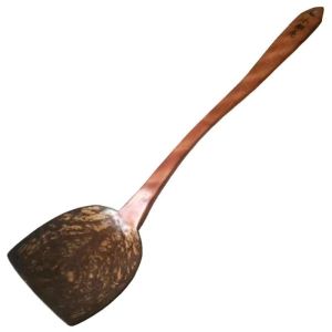 Small Coconut Shell Non-Stick Pan Spatula for Home Cooking Flat Bottomed Wood Handle Coconut Shell Spatula Kitchen Utensil