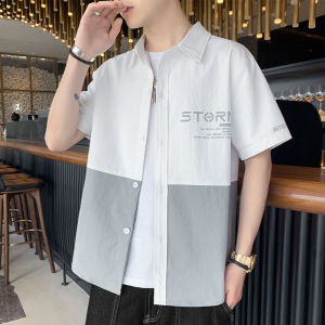 Loose Fit Ice Silk Short Sleeve Shirt Thin Five Inch Mens Summer Shirt Workwear Jacket Printed Standard Youth Casual Fashion