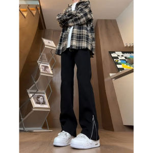 Slim Fit Flared Pants with Side Zip Black Male