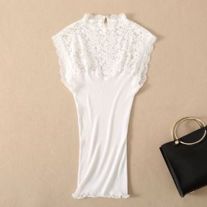 Áo Ba Lỗ Lụa Ôm Vừa Vặn Cổ Đứng Khoét Rỗng Ren Lót Cotton Lụa Áo Ba Lỗ Mỏng Bên Trong Áo Sơ Mi Lót Lụa Bên Ngoài Áo Khoác Ngoài