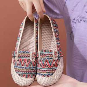 JIFANPAUL | Anti-Slip Soft Sole Cowhide Rubber Sole Womens Elderly Mothers Canvas Shoes