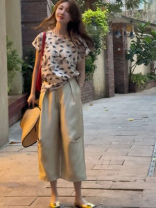 BINKAFENNY | Champagne Colored Plus Size Straight Leg Casual Pants Womens Beautiful Summer High Waist Nine Points Length High Fashion Sense