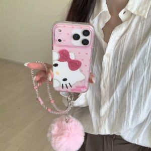 Sanrio | Sanrio HelloKitty Phone Case For iPhone 14 16 Pro 15 17 Pro Max Cartoon Transparent Diamond Shockproof Silicone Protective Cover