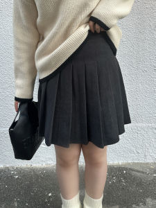 กระโปรงทรงเอเอวสูงผ้าขนสัตว์ลายก้นกระดูกไหปลาร้าสำหรับผู้หญิงไซส์ใหญ่ในฤดูใบไม้ร่วงและฤดูหนาว สไตล์สตรีท ทรงหลวม กระโปรงสั้น