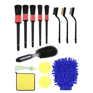 12pcs Car Detailing Brush Kit Wire bristles Wheel Rims Clean Brush Set Sponge Accessories Parts Wash