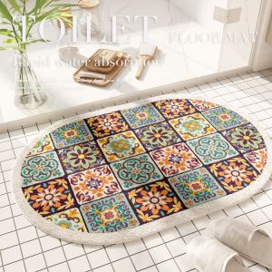 Thickened Water Absorbent Bathroom Mat Ethnic Style Retro Entrance Door Mat Anti-Slip Mat for Bathroom Door Modern Simple Home Decor
